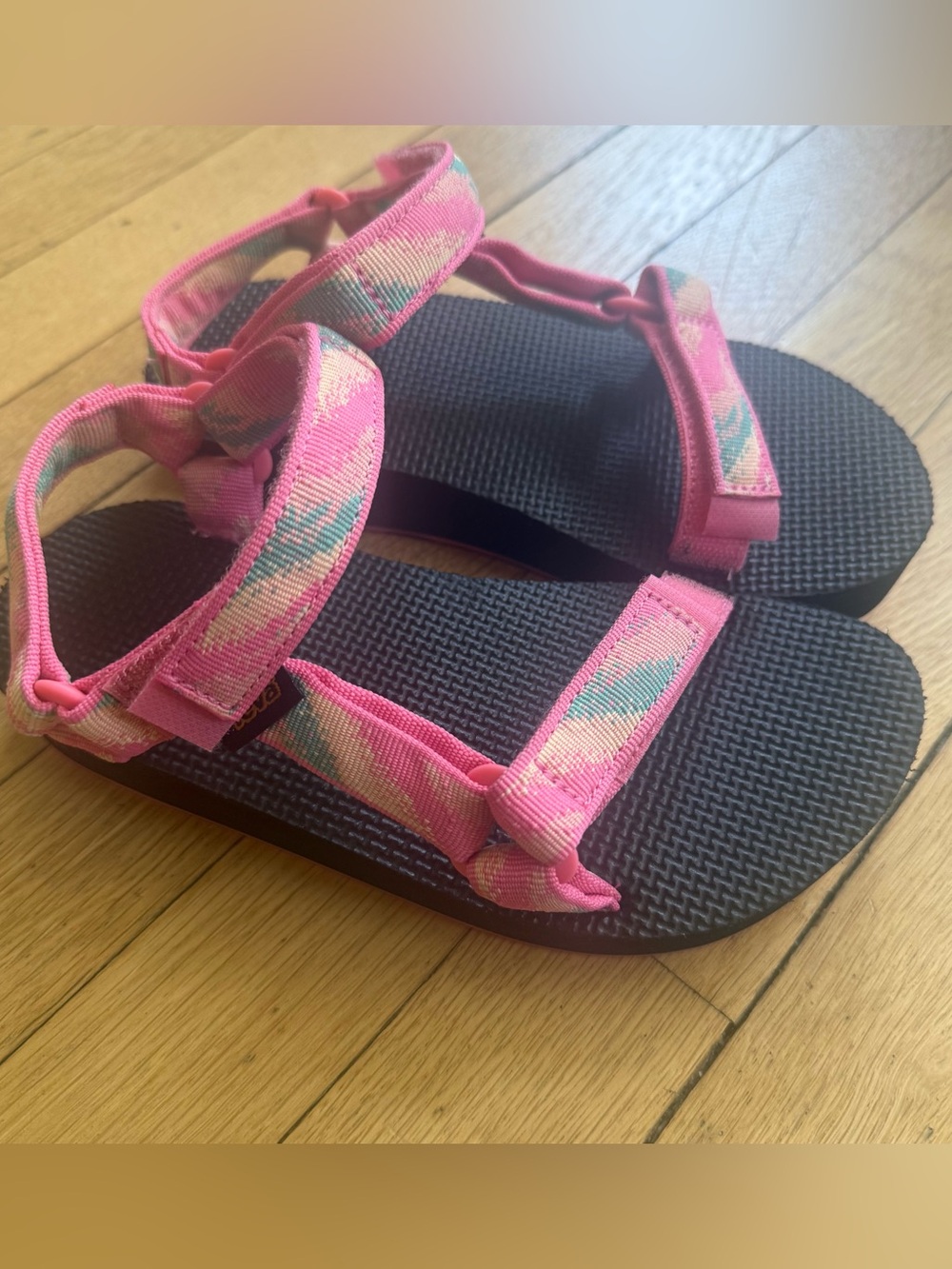 Teva Pink & Teal Patterned Midform Strap Kids Sandals Size 2
